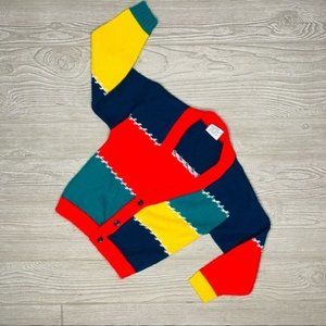 Vintage knitioue color block primary color cardigan sweater toddler 12-18m